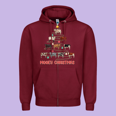 Mooey Christmas Zipper Hoodie Designed By Maliassmallbusiness