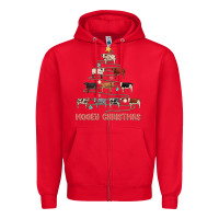 Red mooey christmas Zipper Hoodie - MaliasSmallBusiness