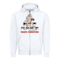 White mooey christmas Zipper Hoodie - MaliasSmallBusiness
