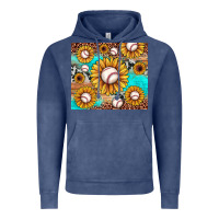Vintage Denim baseball leopard turquoise sunflower Vintage Hoodie - JahusDesignShop