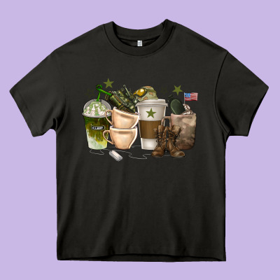 Coffee Cups Army Heavy Core Tee Designed By Texasbilliewilder