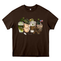 Chocolate Brown coffee cups army Heavy Core Tee - texasbilliewilder