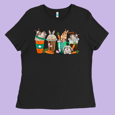 Rabbit Coffee Cups Ladies Tee Designed By Texasbilliewilder
