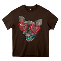 Chocolate Brown french bulldog with love glasses Heavy Core Tee - RanaPortraitStore
