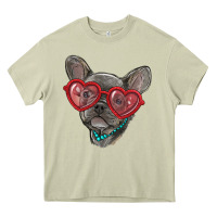 Mossy french bulldog with love glasses Heavy Core Tee - RanaPortraitStore