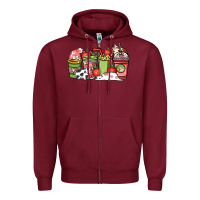 Burgundy cow and strawberry coffee cups Zipper Hoodie - NancyCooperArtShop