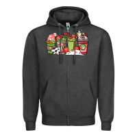 Charcoal Heather cow and strawberry coffee cups Zipper Hoodie - NancyCooperArtShop
