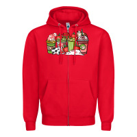 Red cow and strawberry coffee cups Zipper Hoodie - NancyCooperArtShop