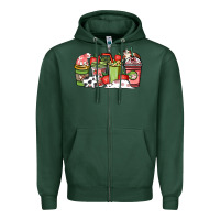 Sports Green cow and strawberry coffee cups Zipper Hoodie - NancyCooperArtShop