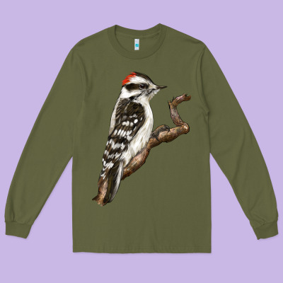 Downy Woodpecker Long Sleeve Tee Designed By Lillyallendesigns
