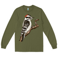 Army Green Downy Woodpecker Long Sleeve Tee - LillyAllenDesigns