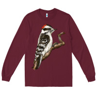 Burgundy Downy Woodpecker Long Sleeve Tee - LillyAllenDesigns