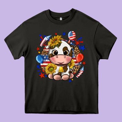 Cute Cow Fourth Of July Heavy Core Tee Designed By Texasbilliewilder