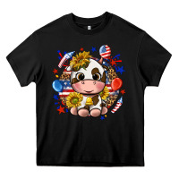 Black cute cow fourth of july Heavy Core Tee - texasbilliewilder