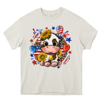 Cream cute cow fourth of july Heavy Core Tee - texasbilliewilder