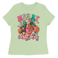 Matcha pink merry christmas black girl sneakers Ladies Tee - RanaPortraitStore