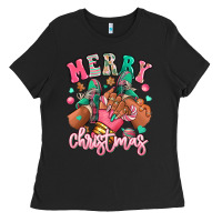 Pink Merry Christmas Black Girl Sneakers Ladies Tee | Teevron