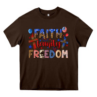 Chocolate Brown faith family freedom Heavy Core Tee - texasbilliewilder