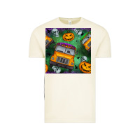 Halloween Bus And Pumpkin Seamless Pattern Vintage Tee | Teevron