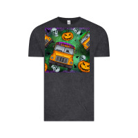 Vintage Black halloween bus and pumpkin seamless pattern Vintage Tee - BundleAndBundleShop
