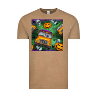 Vintage Coffee halloween bus and pumpkin seamless pattern Vintage Tee - BundleAndBundleShop