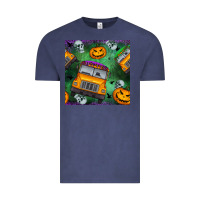 Vintage Denim halloween bus and pumpkin seamless pattern Vintage Tee - BundleAndBundleShop