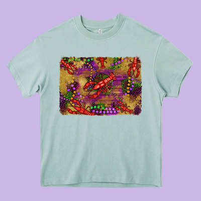 Mardi Gras Crawfısh Leopard Wood And Glitter Background Heavy Core Tee Designed By Artiststas