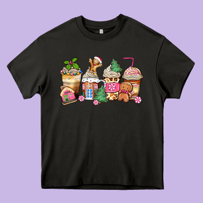 Pink Gingerbread Coffee Cups Heavy Core Tee Designed By Zillion Design Studio