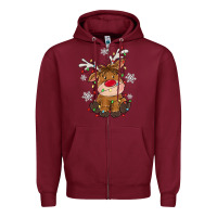 Burgundy Christmas reindeer Zipper Hoodie - MaliasSmallBusiness
