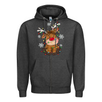 Charcoal Heather Christmas reindeer Zipper Hoodie - MaliasSmallBusiness