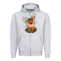 Heather Grey Christmas reindeer Zipper Hoodie - MaliasSmallBusiness