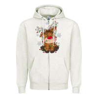 Oatmeal Heather Christmas reindeer Zipper Hoodie - MaliasSmallBusiness