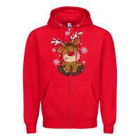 Red Christmas reindeer Zipper Hoodie - MaliasSmallBusiness