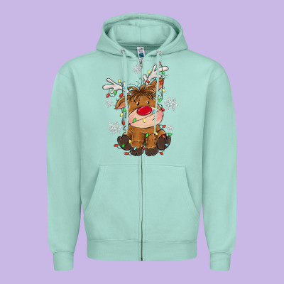 Christmas Reindeer Zipper Hoodie Designed By Maliassmallbusiness