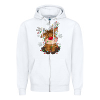 White Christmas reindeer Zipper Hoodie - MaliasSmallBusiness