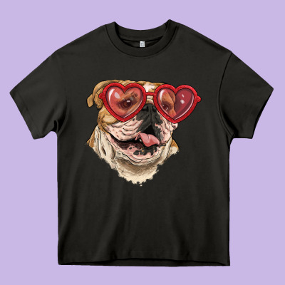 Heavy Core Tee english bulldog with love glass