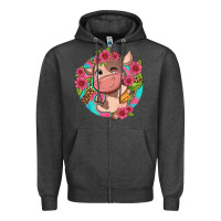 Charcoal Heather cute cow pink flowers and leopard pattern Zipper Hoodie - NancyCooperArtShop