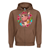 Chestnut cute cow pink flowers and leopard pattern Zipper Hoodie - NancyCooperArtShop