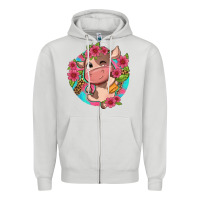 Dove Grey cute cow pink flowers and leopard pattern Zipper Hoodie - NancyCooperArtShop