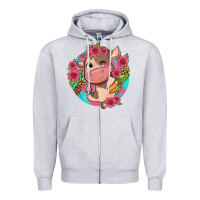 Heather Grey cute cow pink flowers and leopard pattern Zipper Hoodie - NancyCooperArtShop