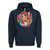 Navy cute cow pink flowers and leopard pattern Zipper Hoodie - NancyCooperArtShop