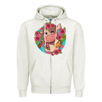 Oatmeal Heather cute cow pink flowers and leopard pattern Zipper Hoodie - NancyCooperArtShop