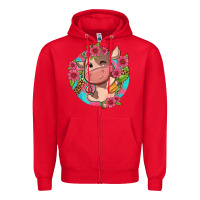 Red cute cow pink flowers and leopard pattern Zipper Hoodie - NancyCooperArtShop