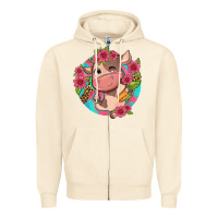 Sandshell cute cow pink flowers and leopard pattern Zipper Hoodie - NancyCooperArtShop