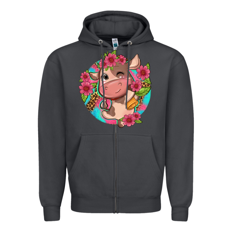 Cute Cow Pink Flowers And Leopard Pattern Zipper Hoodie by NancyCooperArtShop | Teevron