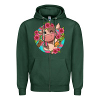 Sports Green cute cow pink flowers and leopard pattern Zipper Hoodie - NancyCooperArtShop