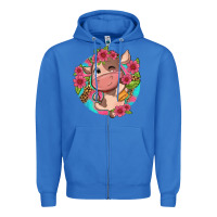 True Royal cute cow pink flowers and leopard pattern Zipper Hoodie - NancyCooperArtShop