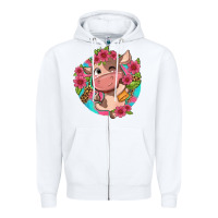White cute cow pink flowers and leopard pattern Zipper Hoodie - NancyCooperArtShop