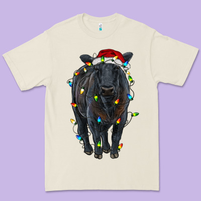 Christmas Black Angus Cattle With Lights Premium Tee Designed By Ranaportraitstore