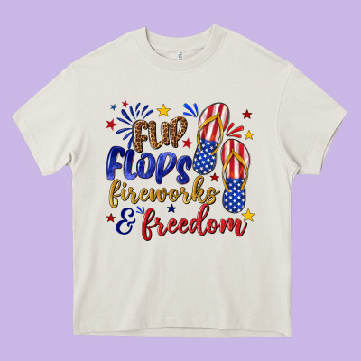 Flip Flops Fireworks And Freedom Heavy Core Tee Designed By Texasbilliewilder
